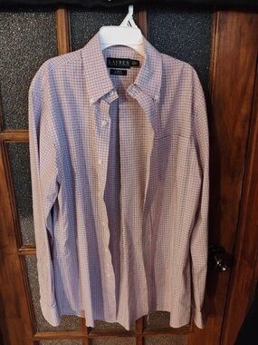 Lauren Ralph Lauren Lavender and White Micro-Check Button-Down Dress Shirt
